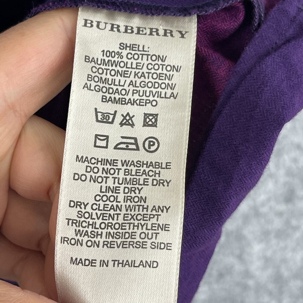 Burberry Brit Shirtdress Dress Womens XL Purple Plaid 3/4 Sleeve Cotton Pocket - Picture 6 of 15